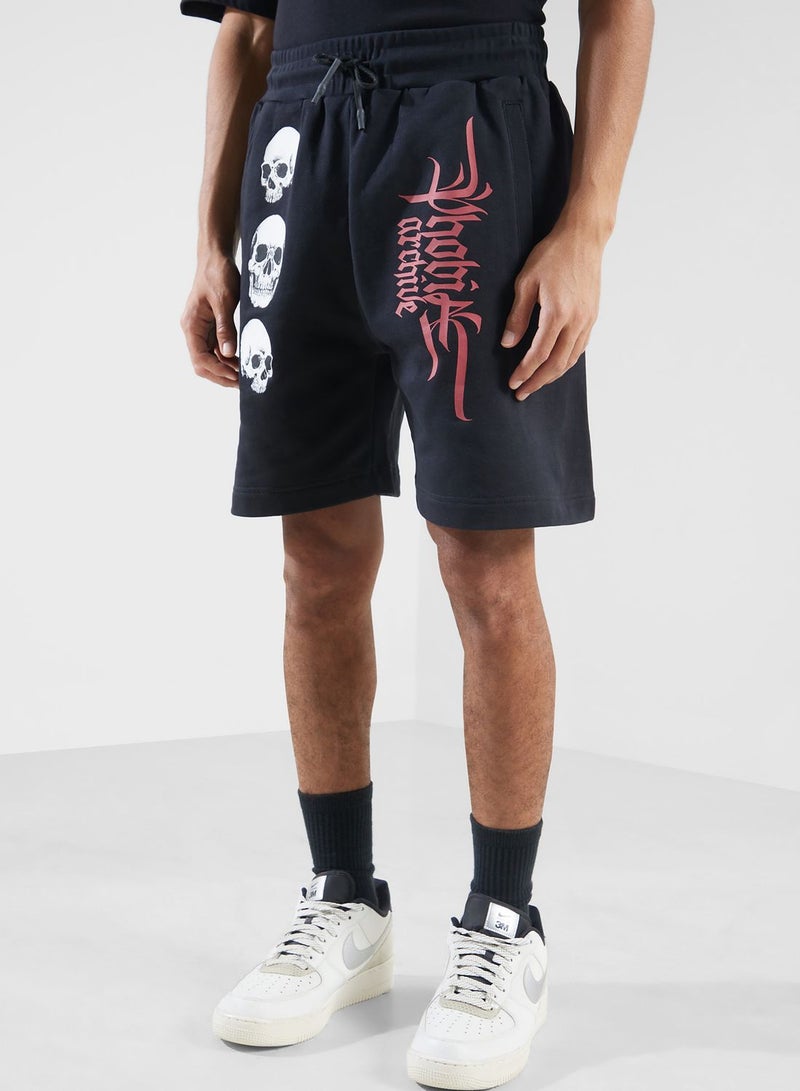 Triple Skull Printed Casual Shorts