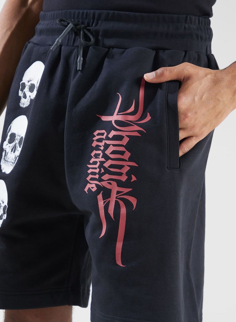 Triple Skull Printed Casual Shorts
