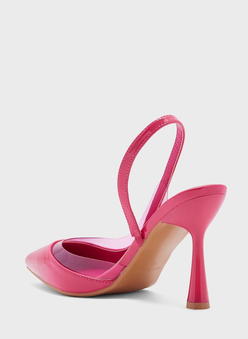 Patent Sling Back Heeled Pump