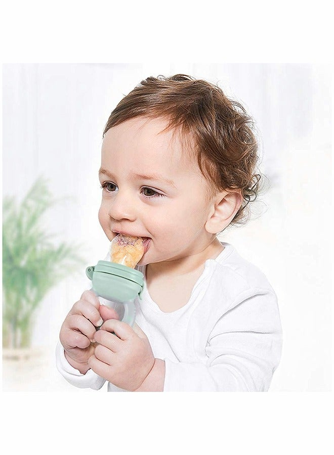 Baby Fresh Fruit Food Feeder Nibbler Pacifier, Piggy Handle Training Massaging Toy Teether, Food Grade Soft Safe BPA-Free Silicone Pouches, Babies Toddlers Infants Kids 3 Pack