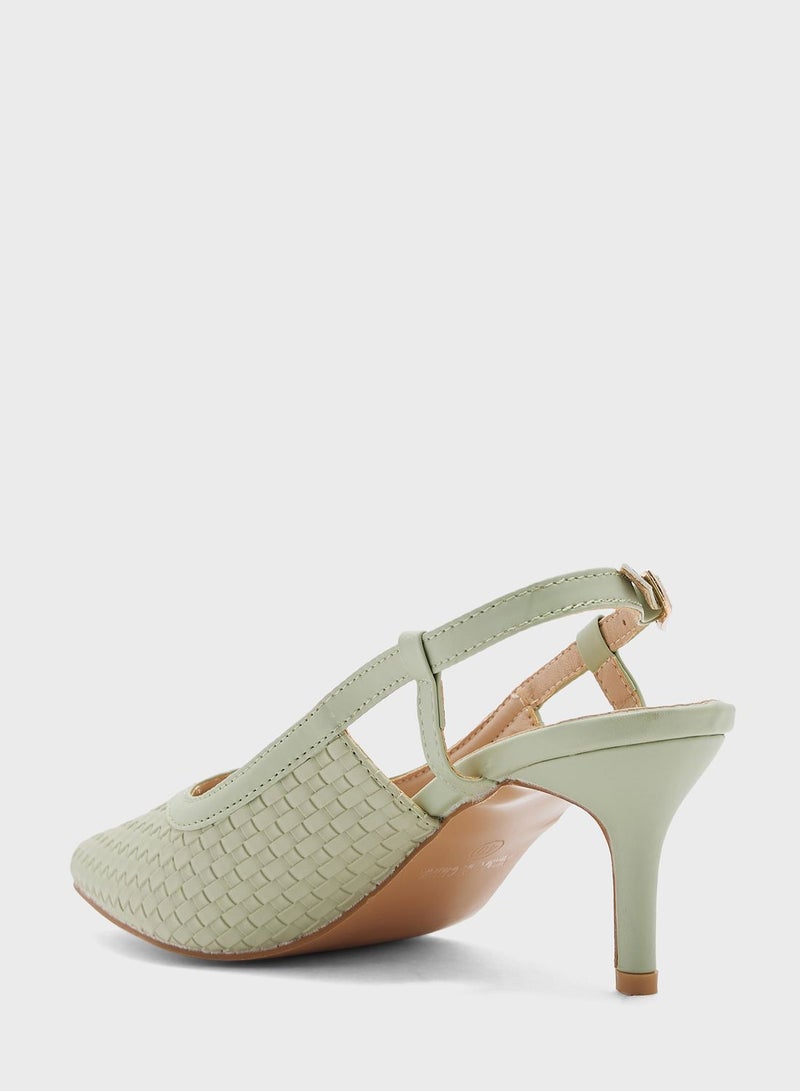 Woven Sling Back Heeled Pump