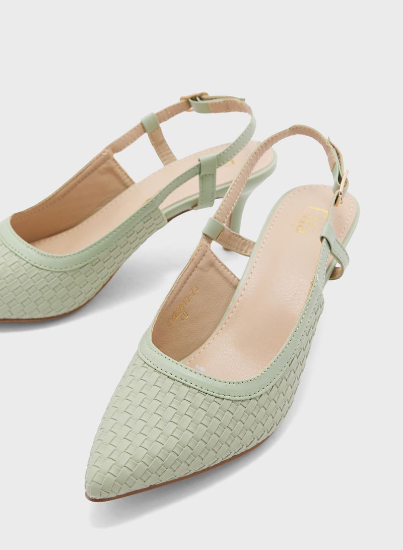 Woven Sling Back Heeled Pump