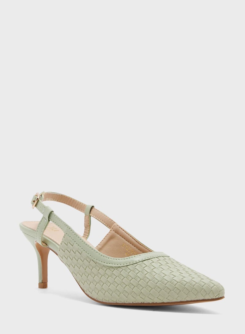 Woven Sling Back Heeled Pump