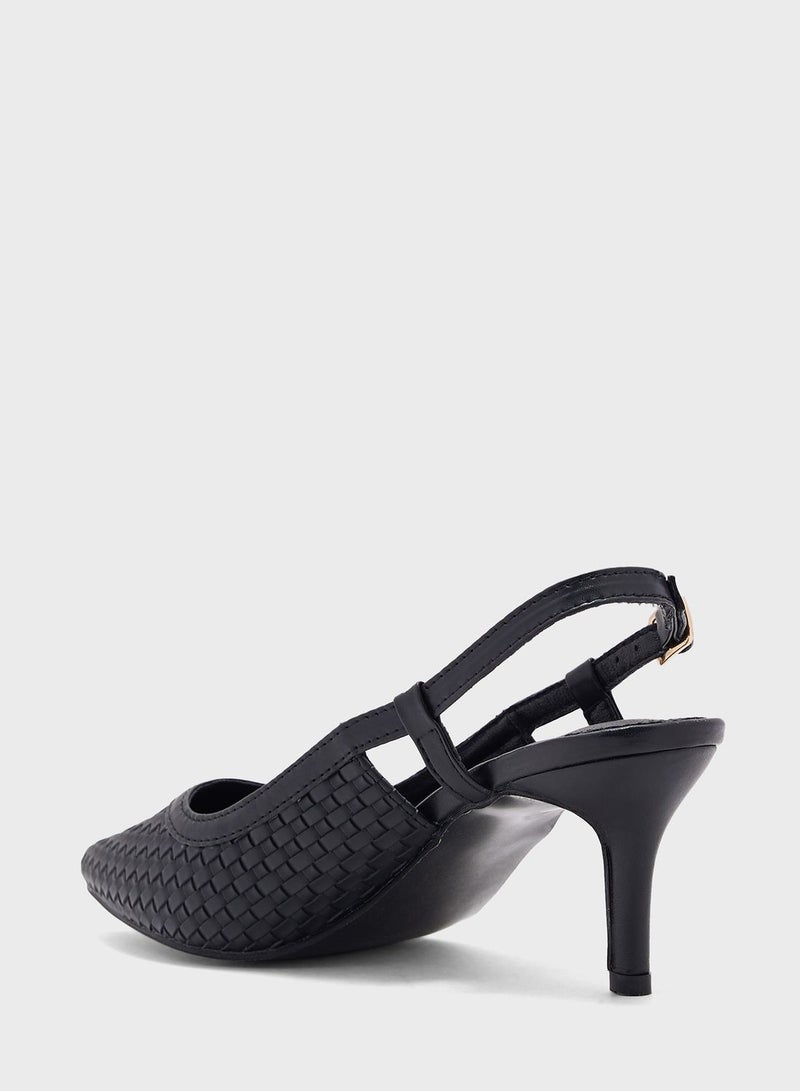 Woven Sling Back Heeled Pump