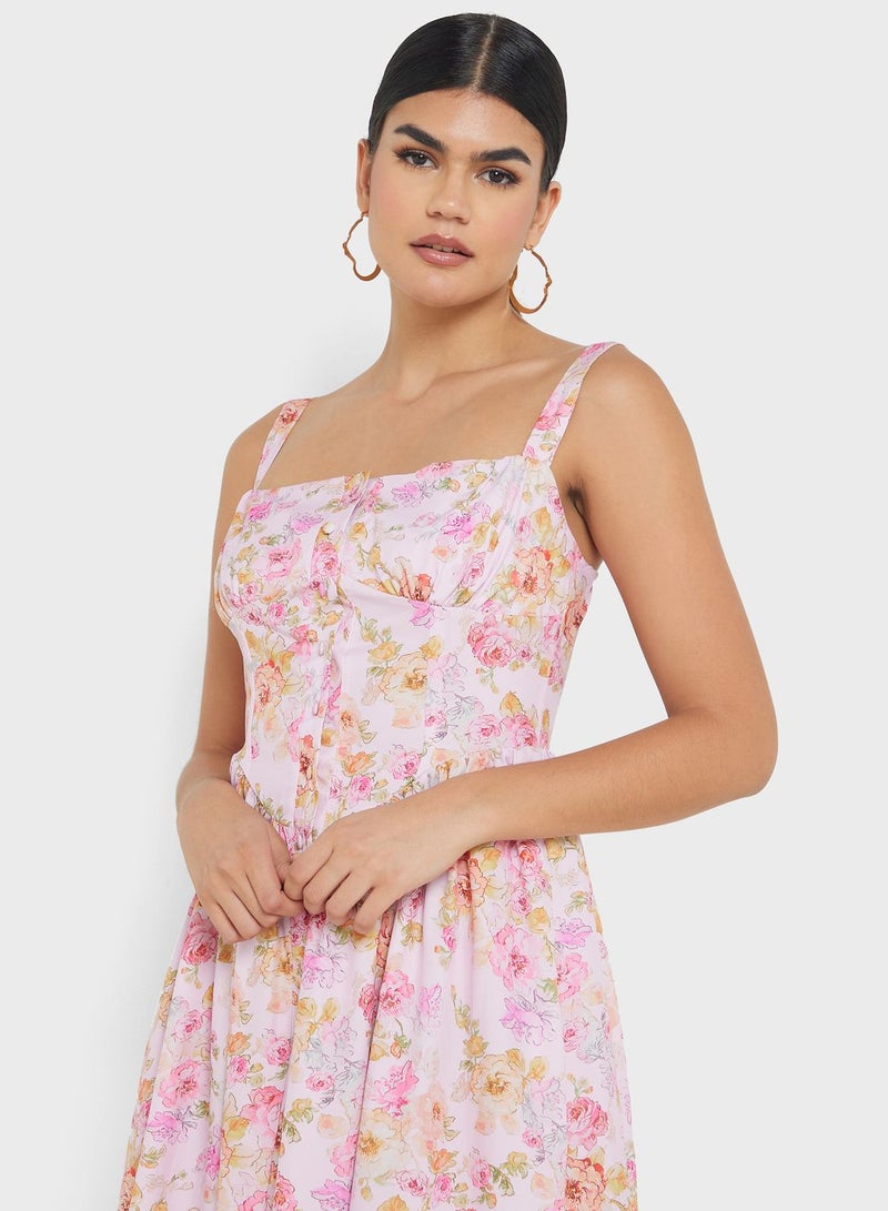 Strappy Dress In Floral Print