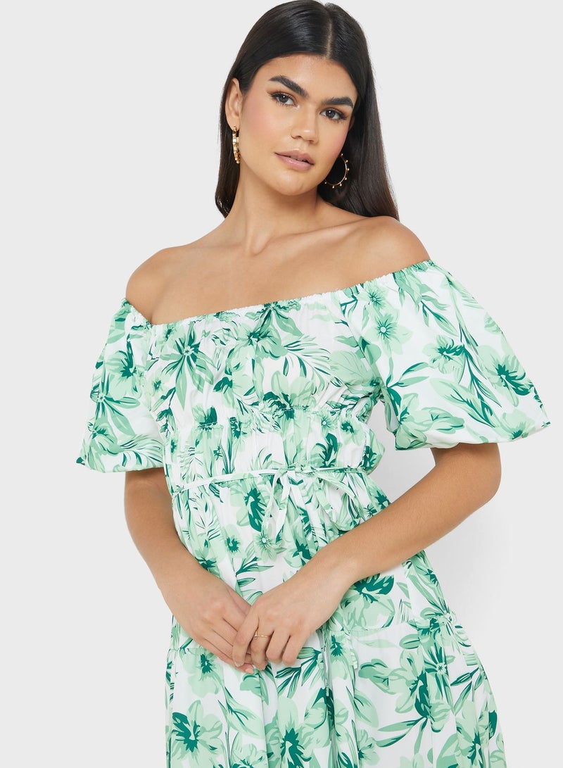 Off Shoulder Printed Dress