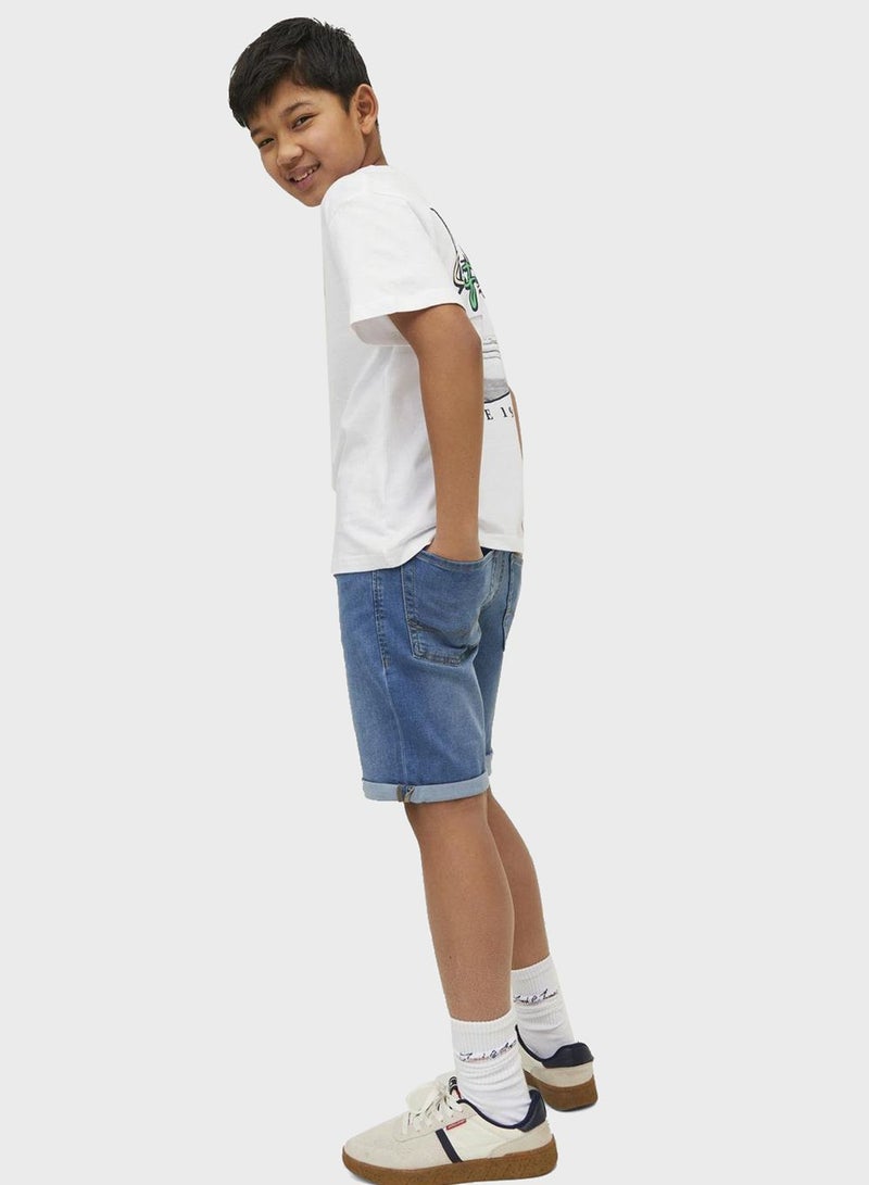 Youth Mid Wash Denim Shorts