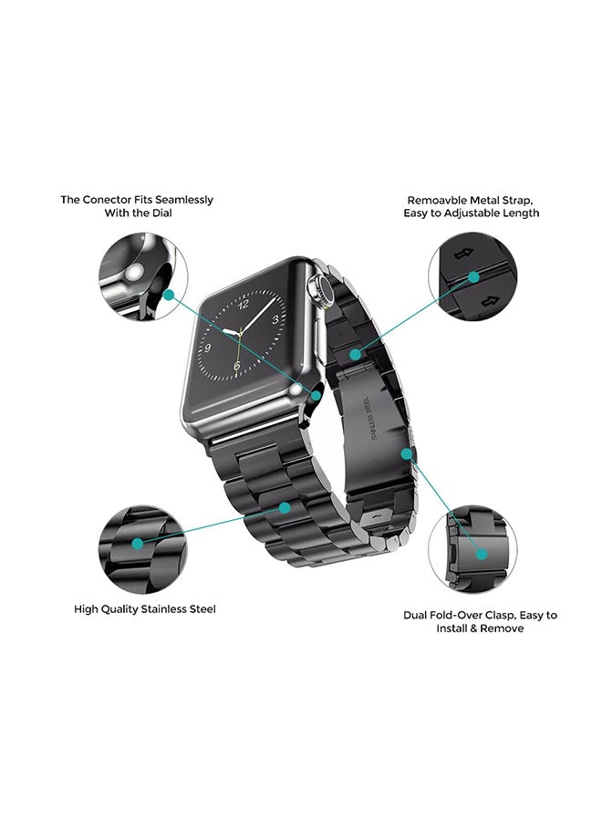 Metal Straps For Apple Watch Series 10 | Ultra 2 | 8 Ultra | 9 | 8 | 7 | 6, 49/46/45/44/42mm, Solid Stainless Steel Replacement Wristband - Black