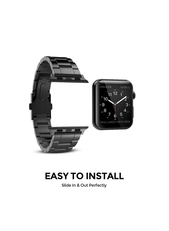 Metal Straps For Apple Watch Series 10 | Ultra 2 | 8 Ultra | 9 | 8 | 7 | 6, 49/46/45/44/42mm, Solid Stainless Steel Replacement Wristband - Black