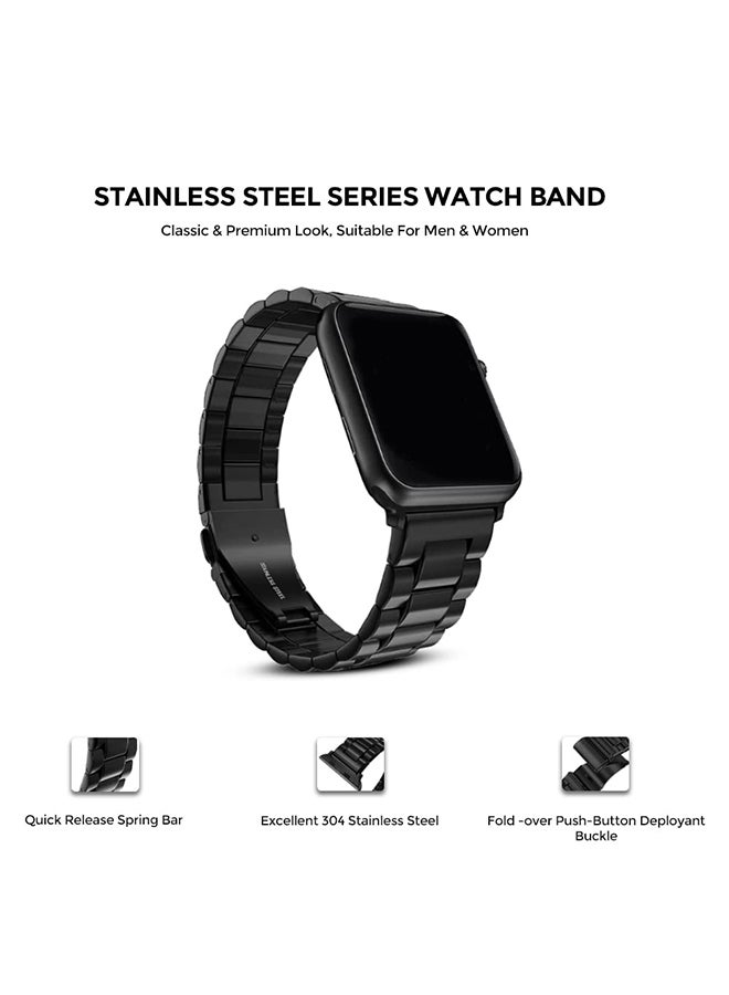 Metal Straps For Apple Watch Series 10 | Ultra 2 | 8 Ultra | 9 | 8 | 7 | 6, 49/46/45/44/42mm, Solid Stainless Steel Replacement Wristband - Black