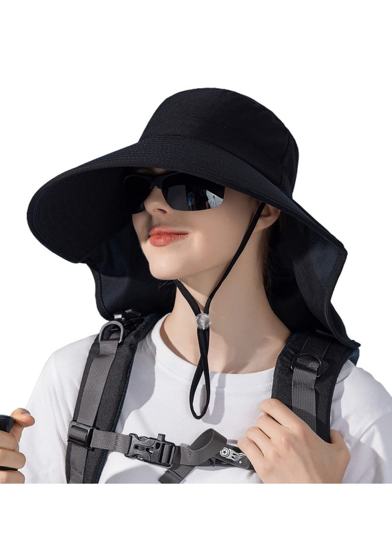 Women Large Brim Sun Hat with Neck Flap, Men Quick Dry Hiking Fishing Safari Hat UPF 50+