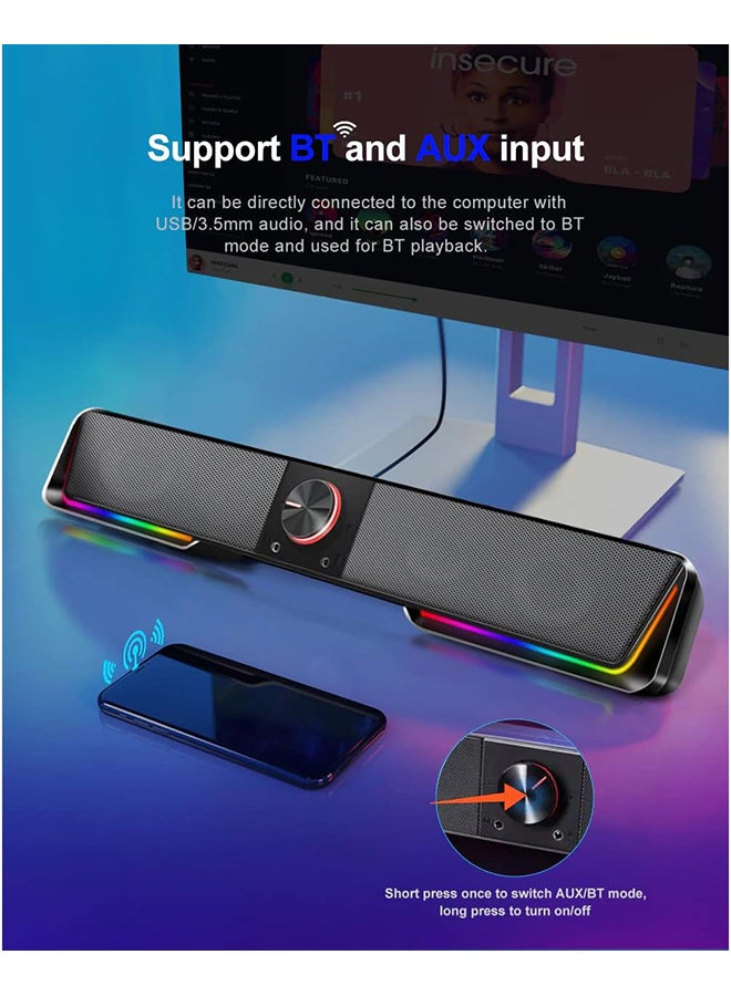 Darknets GS570 BT Speaker, 4 Different Mode RGB Lights, 2 Channel Stereo Core, BT 5.0, 65db Sound, 150Hz-20kHz Freq, Classic Volume Button, 3.5mm AUX Jack & USB Port, Black | Darknets GS570