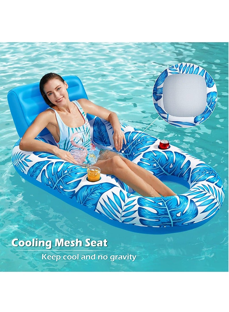 Inflatable Pool Floats Lounger Adult, Pool Float Lounge Raft Floaties Water Floating Recliner Chair with Cup Holders Foot Rest Swimming Pool Floaty