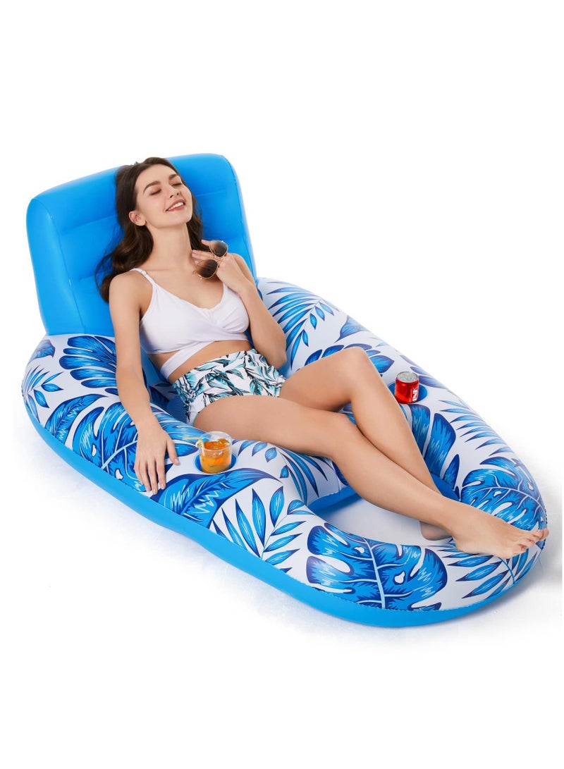 Inflatable Pool Floats Lounger Adult, Pool Float Lounge Raft Floaties Water Floating Recliner Chair with Cup Holders Foot Rest Swimming Pool Floaty