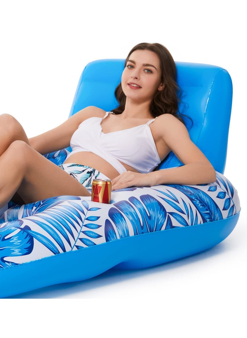 Inflatable Pool Floats Lounger Adult, Pool Float Lounge Raft Floaties Water Floating Recliner Chair with Cup Holders Foot Rest Swimming Pool Floaty