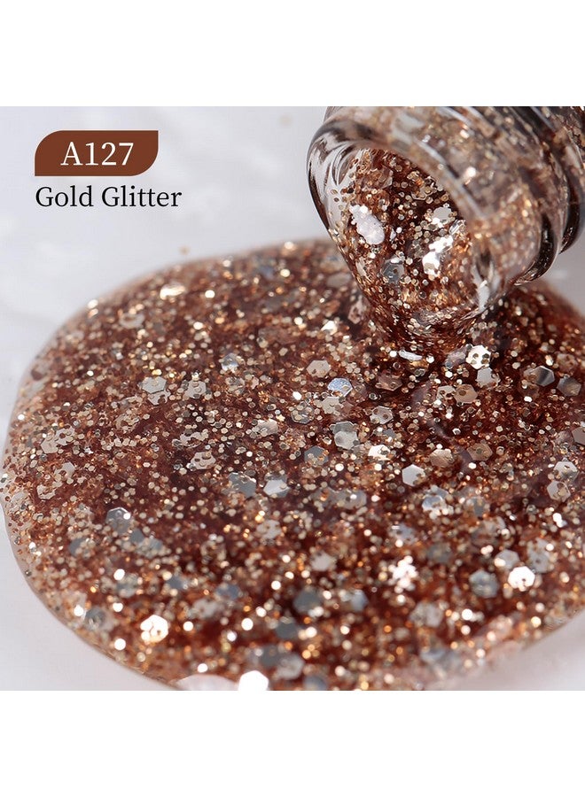 15Ml Gold Glitter Gel Nail Polish 1Pc Sparkle Light Gold Gel Polish Soak Off Uv Led Nail Polish Nail Art Starter Manicure Salon Diy At Home 0.5 Oz