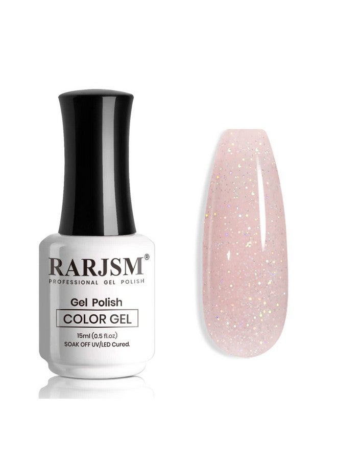 Nude Pink Gel Polish Rainbow Glitter Iridescent Shimmer Pigment Jelly Neutral Color Skin Tone 15Ml Sparkle Pink Natural Soak Off Uv Led Cured For Home Salon Diy Nail Art