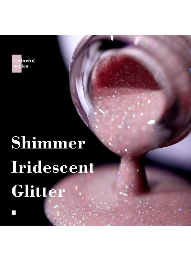 Nude Pink Gel Polish Rainbow Glitter Iridescent Shimmer Pigment Jelly Neutral Color Skin Tone 15Ml Sparkle Pink Natural Soak Off Uv Led Cured For Home Salon Diy Nail Art