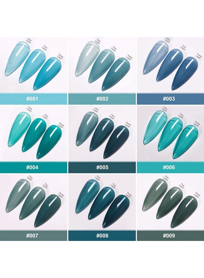 Jelly Gel Nail Polish Set 9Colors Navy Blue Cyan Deep Blue Translucent Crystal Nail Polish Kit Soak Off Uv Led Gel Nail For Nail Art Salon Diy Home