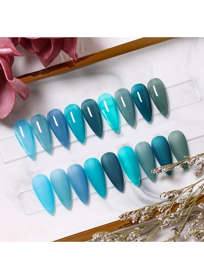 Jelly Gel Nail Polish Set 9Colors Navy Blue Cyan Deep Blue Translucent Crystal Nail Polish Kit Soak Off Uv Led Gel Nail For Nail Art Salon Diy Home