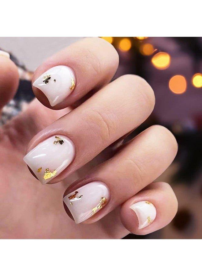 Prettydiva Dip Powder For Nails Milky White Dip Powder 24K Glow Dip Nail Powder 1Oz Milky White With Gold Foil Flakes Marble Dip Powder For Salon Manicure