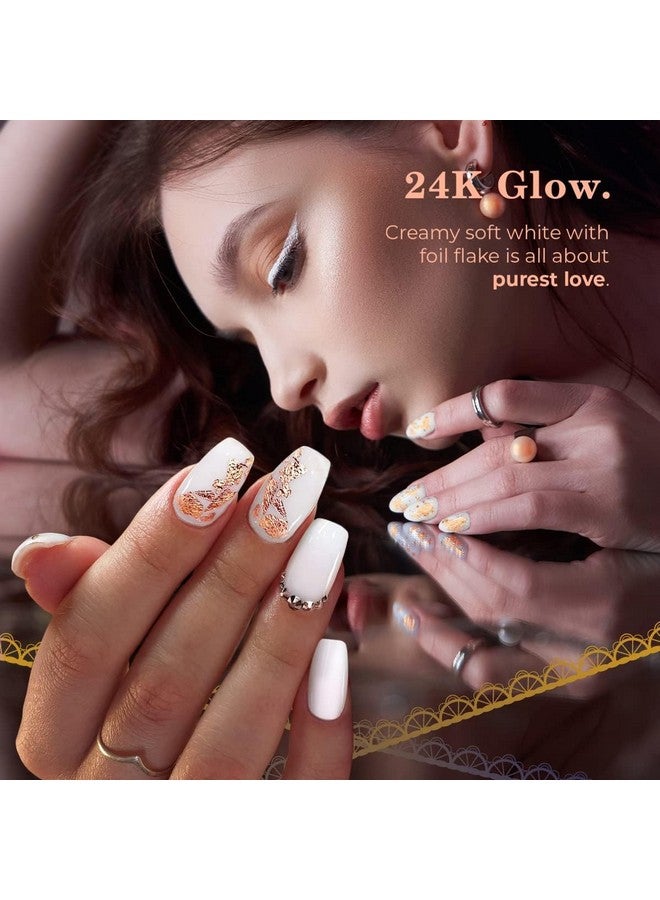 Prettydiva Dip Powder For Nails Milky White Dip Powder 24K Glow Dip Nail Powder 1Oz Milky White With Gold Foil Flakes Marble Dip Powder For Salon Manicure