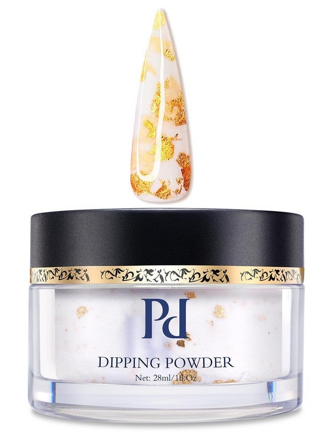 Prettydiva Dip Powder For Nails Milky White Dip Powder 24K Glow Dip Nail Powder 1Oz Milky White With Gold Foil Flakes Marble Dip Powder For Salon Manicure