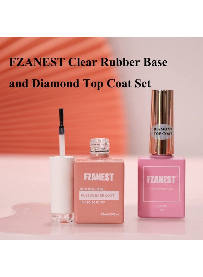 Clear Rubber Base Gel And Diamond Top Coat Set5 In 1 Builder Base Gel For Nails Ultra Shine No Wipe Top Coat Gel Nail Polish Kitlong Lasting Base Structure Strengthener Gel