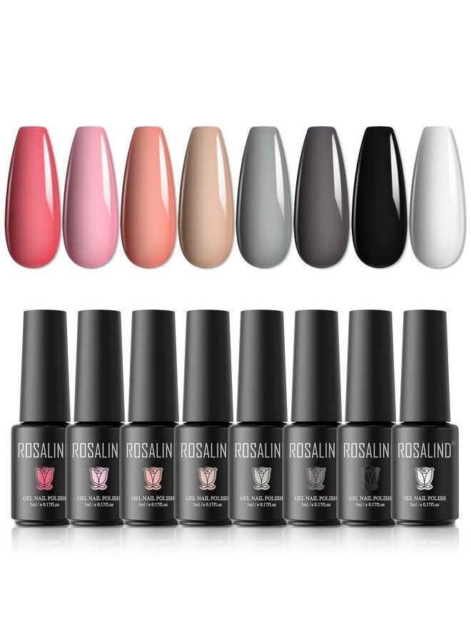 White Black Gel Nail Polish Set With Nude Pink Colors Soak Off Skin Tones Gel Nail Polish For All Season Neutral Gel Nail Polish For Women 8Pcs