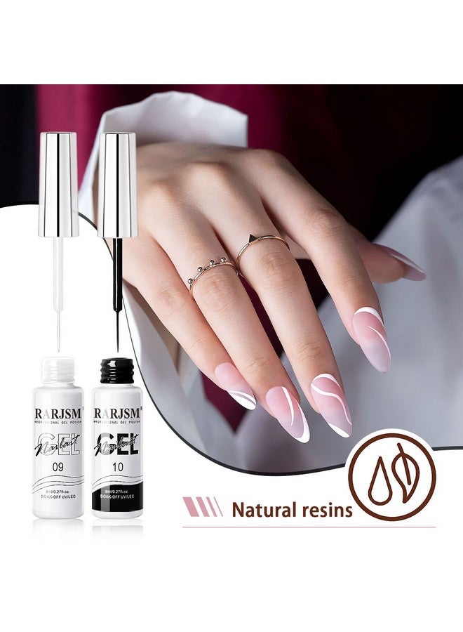 Nail Art Gelliner Gel Polishblack White Nail Design Polish Painted Gel Nail Polish Set 2Pcs Soak Off Curing Requires 8Ml Build In Thin Brush For Home Salon Diy Nail French Manicure Painting