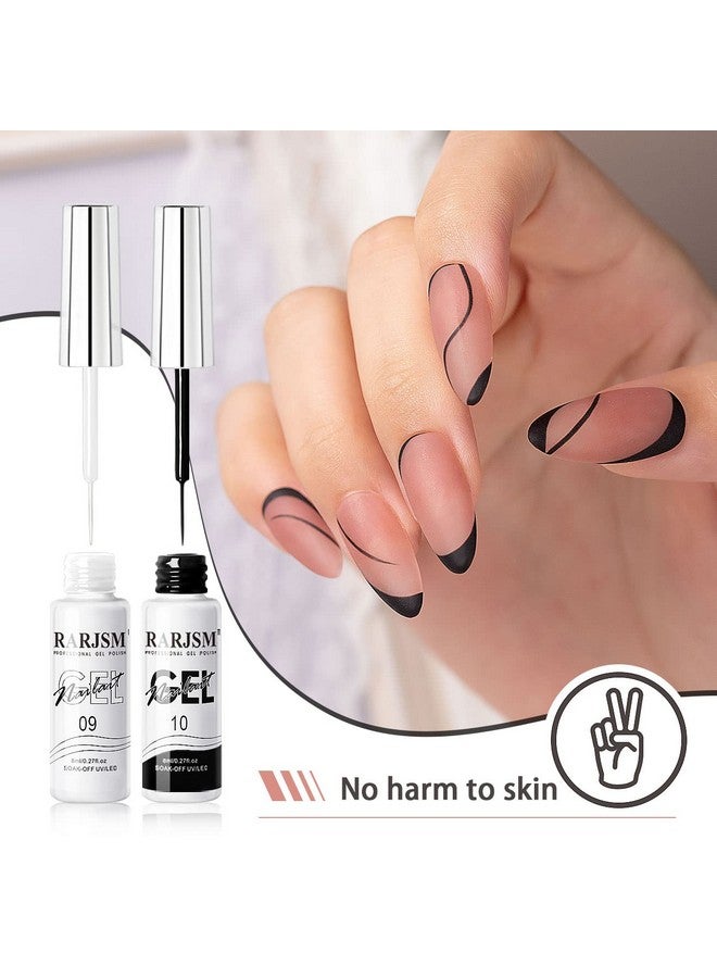 Nail Art Gelliner Gel Polishblack White Nail Design Polish Painted Gel Nail Polish Set 2Pcs Soak Off Curing Requires 8Ml Build In Thin Brush For Home Salon Diy Nail French Manicure Painting