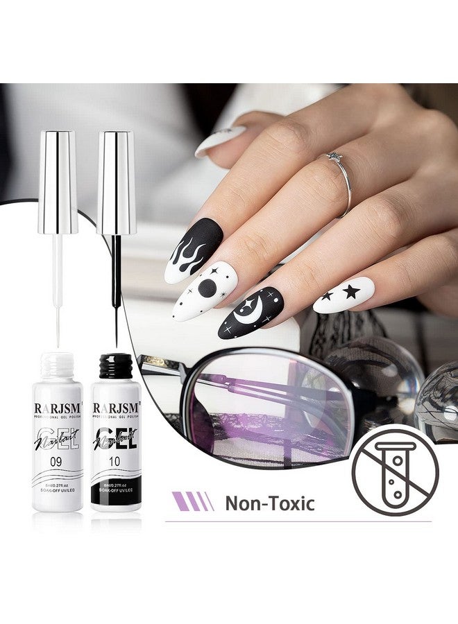 Nail Art Gelliner Gel Polishblack White Nail Design Polish Painted Gel Nail Polish Set 2Pcs Soak Off Curing Requires 8Ml Build In Thin Brush For Home Salon Diy Nail French Manicure Painting