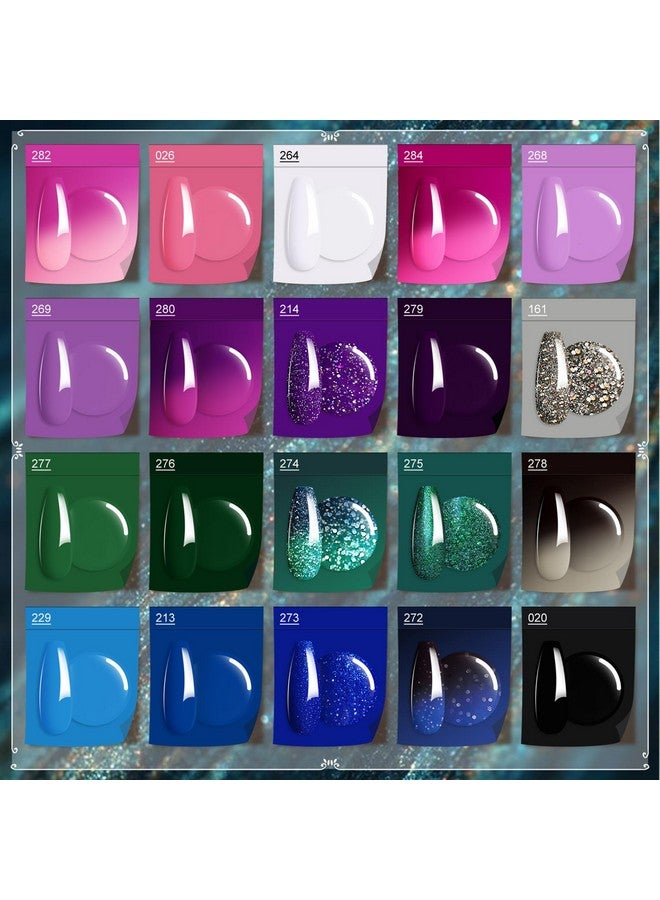 Color Changing Gel Nail Polish Kit 23 Pcs 20 Colors Glitter Ombre Pink Dark Blue Black Green Purple Temperature Mood Changed Nail Art Set With Gloss &Matte Top And Base Coat Manicure Salon Gifts