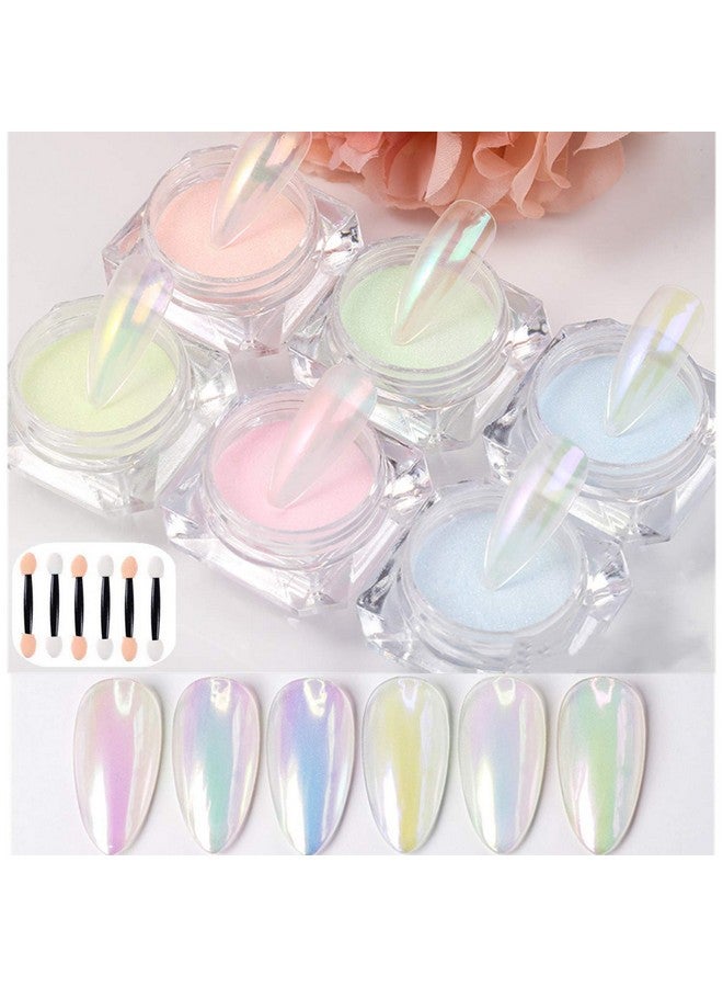 6 Boxes Mermaid Chrome Nail Art Powder Aurora Powder Mirror Holographic Laser Colorful Neon Pearl Pigment Manicuring Glitter With 6Pcs Eyeshadow Sticks