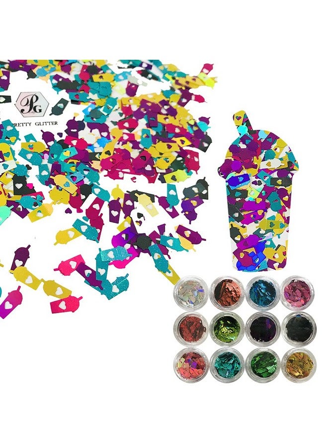 12 Colors Set Coffee Cup Shape Sequins Holographic Glitter Festival Rave Beauty Makeup Face Body Nail Art Decoration 12C