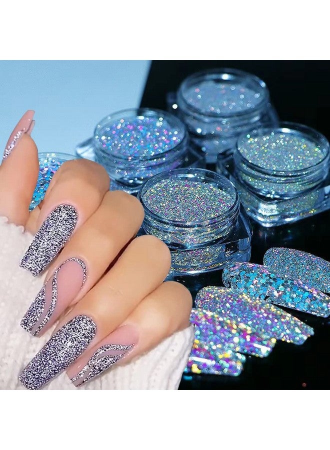 6 Color Nail Art Gliiter Holographic Flakes Nail Diamonds For Nail Art Reflective Glitter Nail Powder For Women And Girls