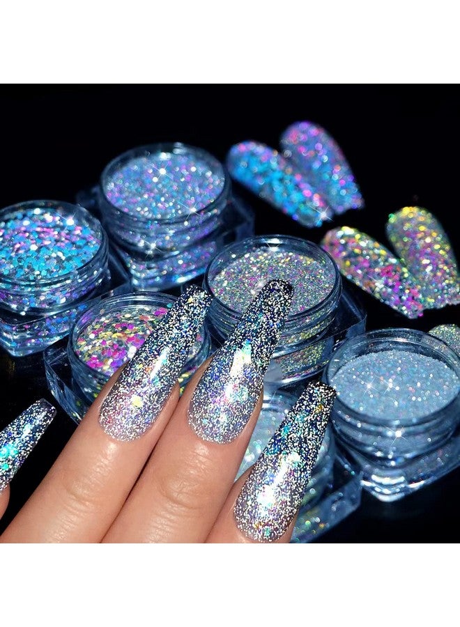 6 Color Nail Art Gliiter Holographic Flakes Nail Diamonds For Nail Art Reflective Glitter Nail Powder For Women And Girls