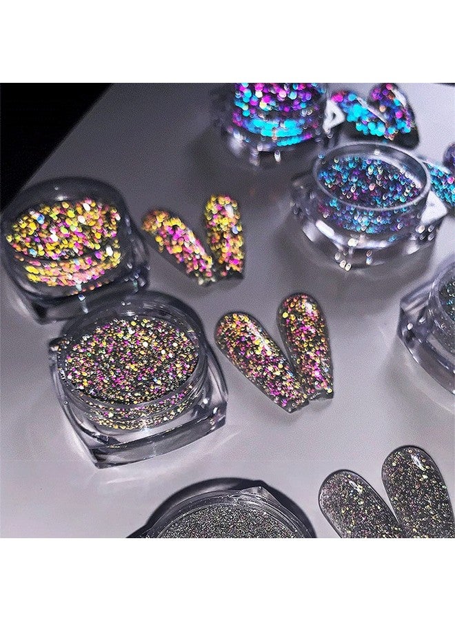 6 Color Nail Art Gliiter Holographic Flakes Nail Diamonds For Nail Art Reflective Glitter Nail Powder For Women And Girls