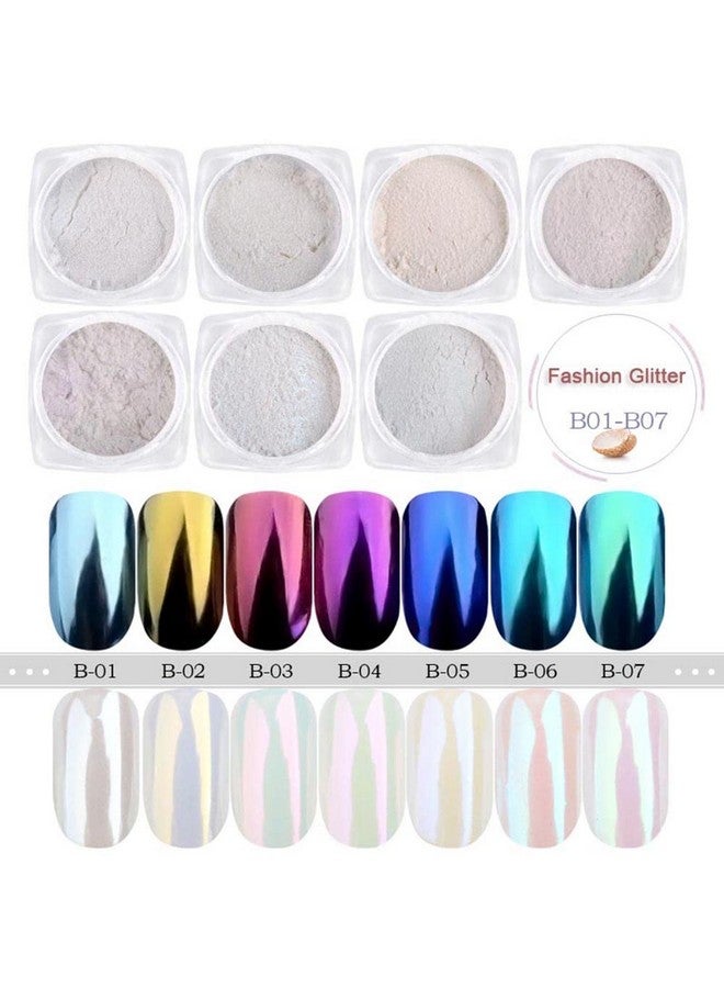 Pearl Chrome Powder Nail Glitter White Iridescent Aurora Chrome Rubbing Dust Neon Mermaid Mirror Pigment Rainbow Holographic Chameleon Powder Chrome Pearlescent High Gloss For Nail Decorations.