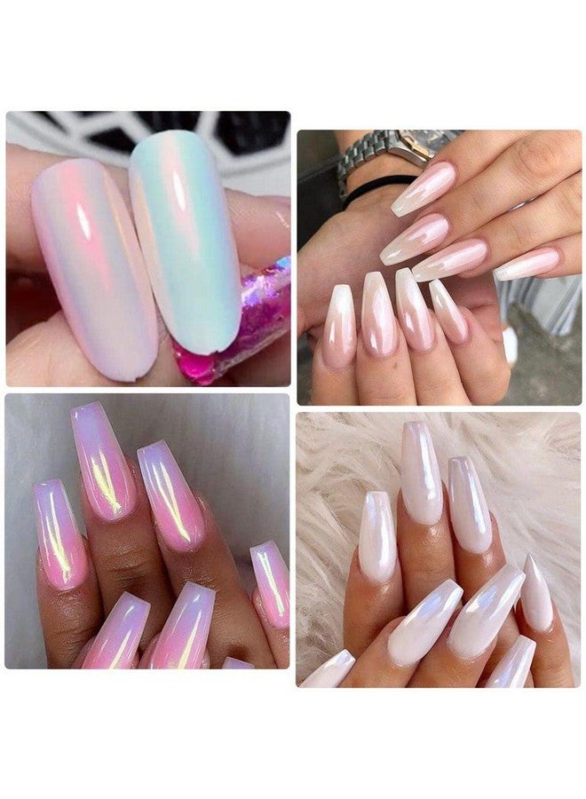 Pearl Chrome Powder Nail Glitter White Iridescent Aurora Chrome Rubbing Dust Neon Mermaid Mirror Pigment Rainbow Holographic Chameleon Powder Chrome Pearlescent High Gloss For Nail Decorations.