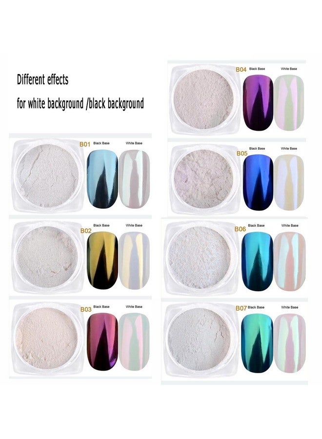 Pearl Chrome Powder Nail Glitter White Iridescent Aurora Chrome Rubbing Dust Neon Mermaid Mirror Pigment Rainbow Holographic Chameleon Powder Chrome Pearlescent High Gloss For Nail Decorations.