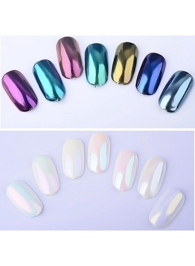 Pearl Chrome Powder Nail Glitter White Iridescent Aurora Chrome Rubbing Dust Neon Mermaid Mirror Pigment Rainbow Holographic Chameleon Powder Chrome Pearlescent High Gloss For Nail Decorations.