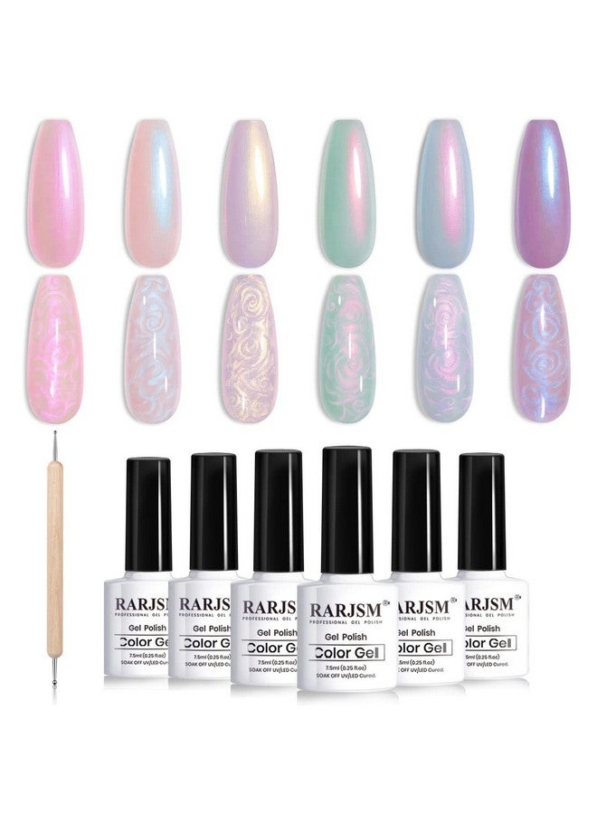 Pearl Gel Nail Polish Glitter Pearlescent Shell Gel Polish Pink Beige Pearl Blue Green Purple Shimmer Mermaid Swirl Thread Effect Gel Soak Off Led Uv Curing Requires Diy Manicure Use