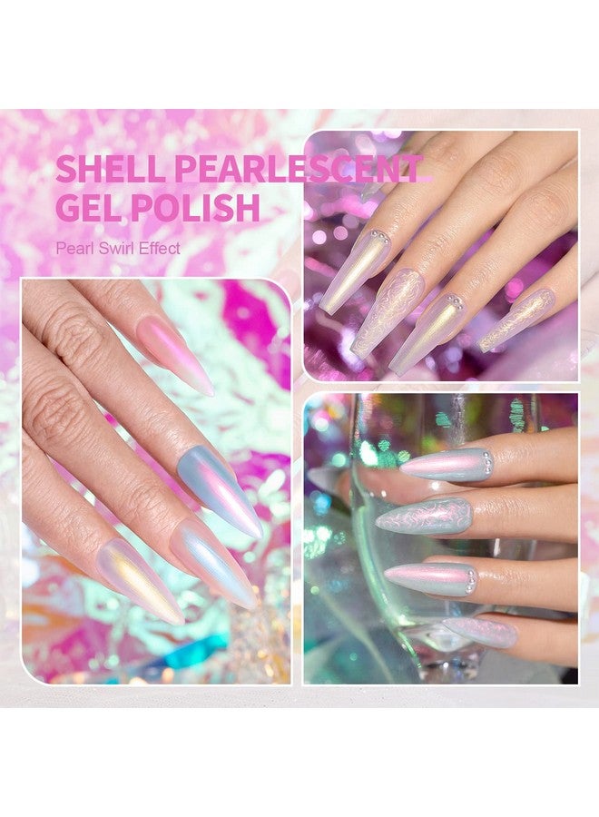 Pearl Gel Nail Polish Glitter Pearlescent Shell Gel Polish Pink Beige Pearl Blue Green Purple Shimmer Mermaid Swirl Thread Effect Gel Soak Off Led Uv Curing Requires Diy Manicure Use