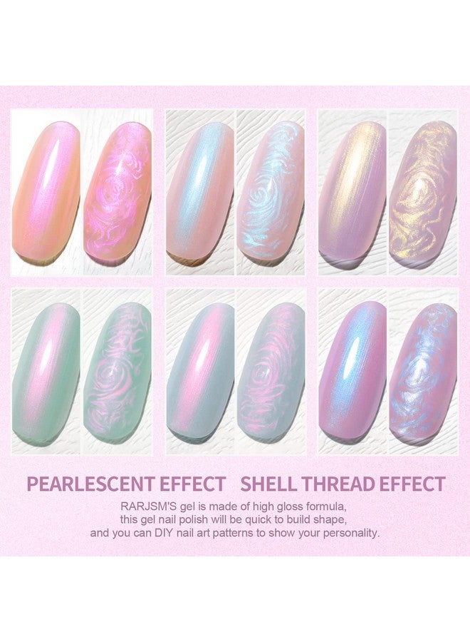 Pearl Gel Nail Polish Glitter Pearlescent Shell Gel Polish Pink Beige Pearl Blue Green Purple Shimmer Mermaid Swirl Thread Effect Gel Soak Off Led Uv Curing Requires Diy Manicure Use