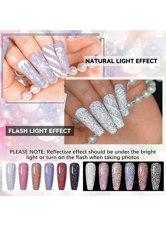 Reflective Glitter Gel Polish Set Sparkly Shiny Holographic Gel Nail Polish Disco Diamond Nail Polish Gel For Party Manicure Soack Off Uv Gel 6 Colors 10Ml(0.33Fl Oz)