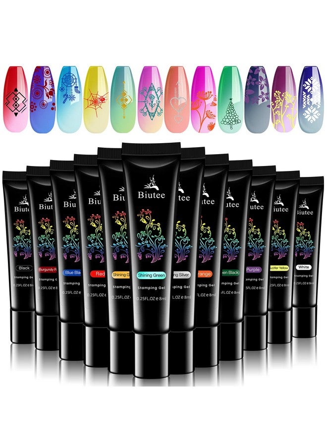 Nail Stamping Polish Gel Pack Of 12 Colors 8Ml Uv Led Gel Polish Special Polish Gel Printed Nail Polish Gel For Nail Stamping Plate