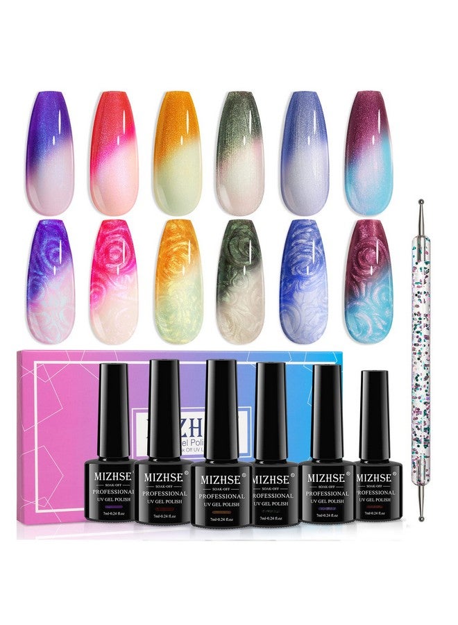 Color Changing Nail Polish Pearl Mood Changing Nails Polish Glitter Drawing Shell Thread Soak Off Uv Led Glitter Thermal Nail Gel Polish For Nail Salon Home Diy Manicure Set 6 Colors