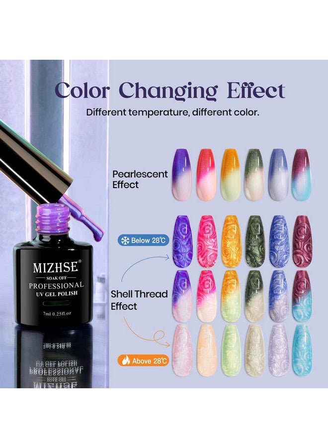 Color Changing Nail Polish Pearl Mood Changing Nails Polish Glitter Drawing Shell Thread Soak Off Uv Led Glitter Thermal Nail Gel Polish For Nail Salon Home Diy Manicure Set 6 Colors