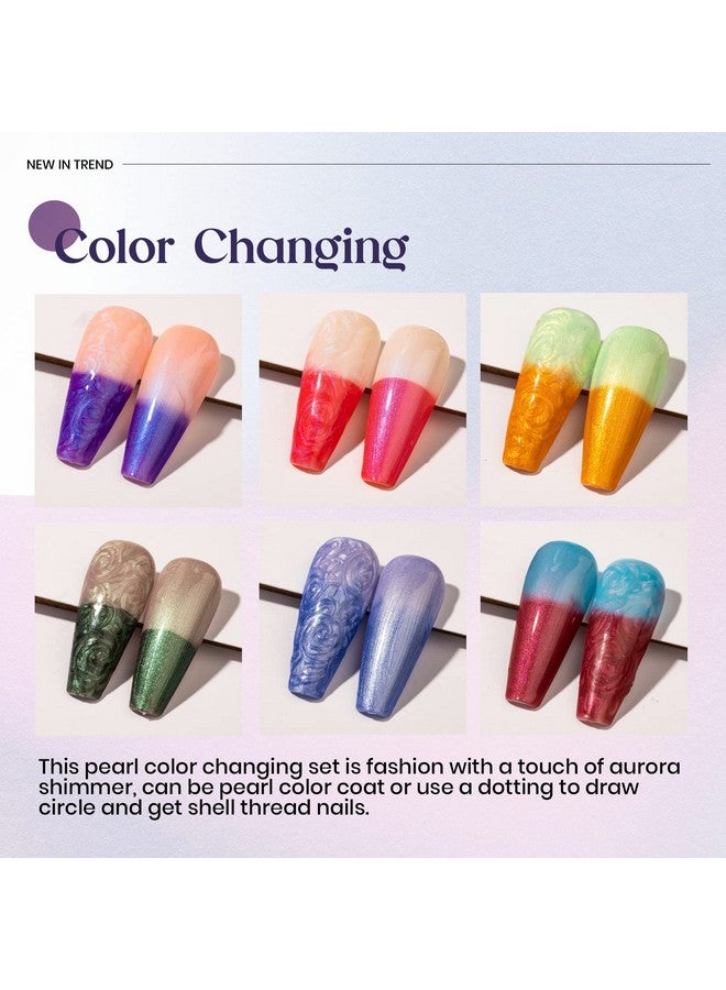 Color Changing Nail Polish Pearl Mood Changing Nails Polish Glitter Drawing Shell Thread Soak Off Uv Led Glitter Thermal Nail Gel Polish For Nail Salon Home Diy Manicure Set 6 Colors